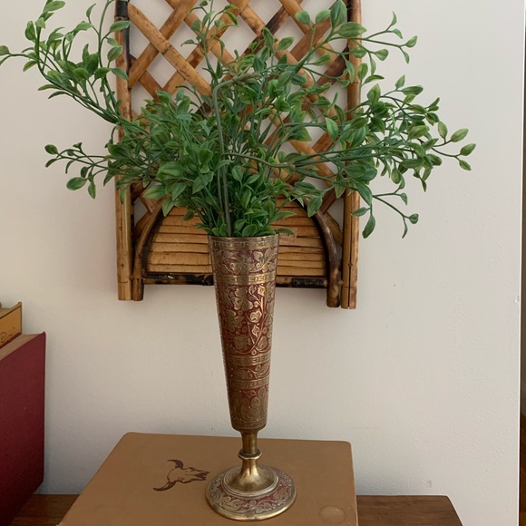 Vintage Etched Brass Vase